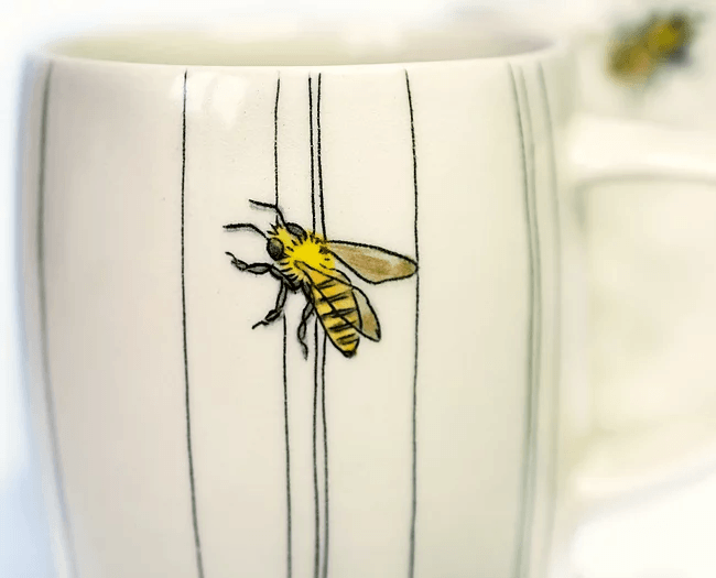 Porcelain Bee Mug w/ stripes by artist Andrea Vuletin