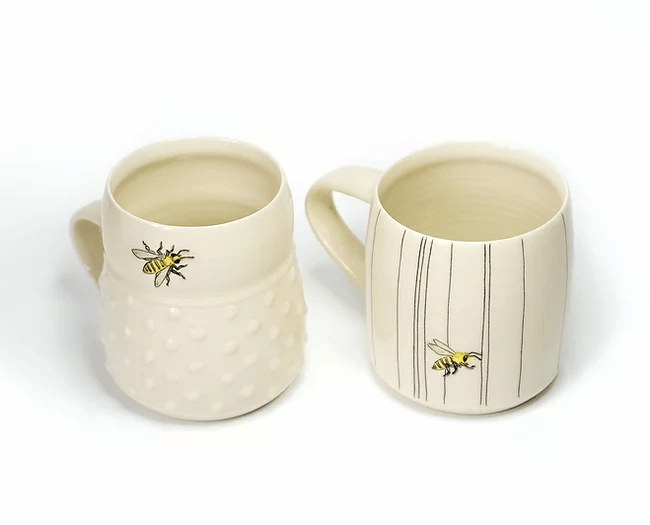 Porcelain Bee Mug w/ stripes by artist Andrea Vuletin